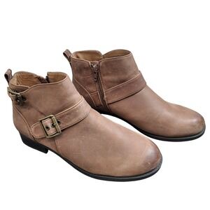 Vionic Logan Brown Leather Buckle With Side Zip Ankle Boots Womens US 9 EU 41